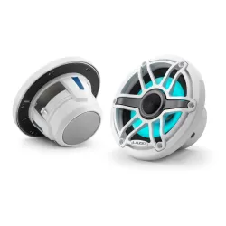 M6-650X-S-GwGw-i 6.5-inch (165 mm) Marine Coaxial Speakers with Transflective™ LED Lighting, Gloss White Trim Ring, Gloss White Sport Grille